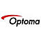 Optoma Logo: Schwarzer Schriftzug Optoma mit rotem Bogen darüber.