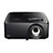 Projecteur Optoma noir sur fond blanc, avec objectif et logo.