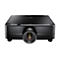 Projecteur Optoma noir, vue de face, objectif en focus.