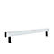 A silver metal beam with black feet stands against a white background.