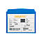 Blue case with a white label. Inscription: ORGATEX, various information, barcode and texts.