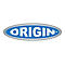 Blaues Logo mit dem Wort ORIGIN in weißer Schrift, eingerahmt in einem ovalen, silberfarbenen Rahmen.