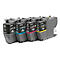 Four Brother printer cartridges in black, cyan, magenta, and yellow, arranged side by side.