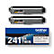 Two black toner cartridges and a blue product box. The box says '241 BK TWIN' and 'brother'.
