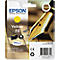 Yellow Epson ink cartridge, package of yellow ink. Printed logos and product details.