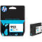 HP 953 printer cartridge. Black cartridge with cyan ink indicator. Packaging reads "Precise, Reliable, Original HP Inks."