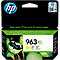 Yellow ink cartridge from HP. Inscription: 963XL. Yellow circle, text in several languages.
