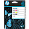 HP ink cartridges in a 4-pack, pictured with blue butterflies. The colors are cyan, magenta, yellow, and black.