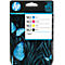 HP ink cartridge pack with butterfly motif. Includes cyan, magenta, yellow and black. Over 40% recycled plastic.