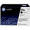 Black HP LaserJet 51A toner cartridge, featuring text and logo.