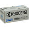 A white Kyocera package with the logo and product information. The package reads 'TK-5220C TONER KIT CYAN'.