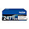 Blauwe Brother tonercartridge doos met '247 BK TWIN' erop. Zwarte opdruk, productnaam en logo's.