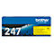 Brother-tonercartridge. De blauwe verpakking met het nummer "247". Het gele gedeelte bevat productinformatie.