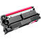 Zwarte Brother-tonercartridge met roze rol op een witte achtergrond.