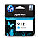 Originele HP inktcartridge, 912 Cyaan. Zwarte achtergrond, blauw logo, tekst: Vibrant, Precise, Reliable.