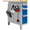 Otto Kind brede werkbank type 405, beuken multiplex blad, tot 1.200 kg, B 1524 x D 750 x H 850 mm, staal, centrale vergrendeling, blank aluminium/ gentiaanblauw