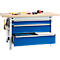 Otto Kind brede werkbank type 405, beuken multiplex blad, tot 1.200 kg, B 1524 x D 750 x H 850 mm, staal, centrale vergrendeling, lichtgrijs/gentiaanblauw