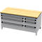 Otto Kind brede werkbank type 430, beuken multiplex blad, verzonken, tot 1400 kg, B 1697 x D 750 x H 850 mm, staal, centrale vergrendeling, alu wit/blank aluminium