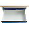 Otto Kind Breitfachwerkbank Typ 405, Buche Multiplexplatte, bis 1.200 kg, B 1524 x T 750 x H 850 mm, Stahl, Zentralverschluss, lichtgrau/enzianblau