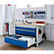Otto Kind Breitfachwerkbank Typ 405, Buche Multiplexplatte, bis 1.200 kg, B 1524 x T 750 x H 850 mm, Stahl, Zentralverschluss, lichtgrau/enzianblau