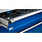 Otto Kind Breitfachwerkbank Typ 405, Buche Multiplexplatte, bis 1.200 kg, B 1524 x T 750 x H 850 mm, Stahl, Zentralverschluss, lichtgrau/enzianblau