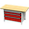Otto Kind Breitfachwerkbank Typ 405, Buche Multiplexplatte, bis 1.200 kg, B 1524 x T 750 x H 850 mm, Stahl, Zentralverschluss, lichtgrau/feuerrot