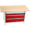 Otto Kind Breitfachwerkbank Typ 405, Buche Multiplexplatte, bis 1.200 kg, B 1524 x T 750 x H 850 mm, Stahl, Zentralverschluss, lichtgrau/feuerrot