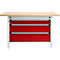 Otto Kind Breitfachwerkbank Typ 405, Buche Multiplexplatte, bis 1.200 kg, B 1524 x T 750 x H 850 mm, Stahl, Zentralverschluss, lichtgrau/feuerrot