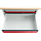 Otto Kind Breitfachwerkbank Typ 405, Buche Multiplexplatte, bis 1.200 kg, B 1524 x T 750 x H 850 mm, Stahl, Zentralverschluss, lichtgrau/feuerrot