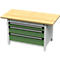 Otto Kind Breitfachwerkbank Typ 405, Buche Multiplexplatte, bis 1.200 kg, B 1524 x T 750 x H 850 mm, Stahl, Zentralverschluss, lichtgrau/resedagrün