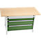 Otto Kind Breitfachwerkbank Typ 405, Buche Multiplexplatte, bis 1.200 kg, B 1524 x T 750 x H 850 mm, Stahl, Zentralverschluss, lichtgrau/resedagrün