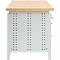 Otto Kind Breitfachwerkbank Typ 405, Buche Multiplexplatte, bis 1.200 kg, B 1524 x T 750 x H 850 mm, Stahl, Zentralverschluss, lichtgrau/resedagrün