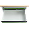 Otto Kind Breitfachwerkbank Typ 405, Buche Multiplexplatte, bis 1.200 kg, B 1524 x T 750 x H 850 mm, Stahl, Zentralverschluss, lichtgrau/resedagrün