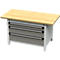 Otto Kind Breitfachwerkbank Typ 405, Buche Multiplexplatte, bis 1.200 kg, B 1524 x T 750 x H 850 mm, Stahl, Zentralverschluss, lichtgrau/staubgrau