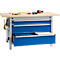Otto Kind Breitfachwerkbank Typ 405, Buche Multiplexplatte, bis 1.200 kg, B 1524 x T 750 x H 850 mm, Stahl, Zentralverschluss, weißaluminium/enzianblau