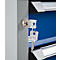 Otto Kind Breitfachwerkbank Typ 405, Buche Multiplexplatte, bis 1.200 kg, B 1524 x T 750 x H 850 mm, Stahl, Zentralverschluss, weißaluminium/enzianblau