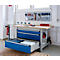 Otto Kind Breitfachwerkbank Typ 405, Buche Multiplexplatte, bis 1.200 kg, B 1524 x T 750 x H 850 mm, Stahl, Zentralverschluss, weißaluminium/enzianblau