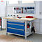 Otto Kind Breitfachwerkbank Typ 405, Buche Multiplexplatte, bis 1.200 kg, B 1524 x T 750 x H 850 mm, Stahl, Zentralverschluss, weißaluminium/enzianblau