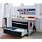 Otto Kind Breitfachwerkbank Typ 405, Buche Multiplexplatte, bis 1.200 kg, B 1524 x T 750 x H 850 mm, Stahl, Zentralverschluss, weißaluminium/tiefschwarz