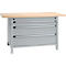 Otto Kind Breitfachwerkbank Typ 405, Buche Multiplexplatte, bis 1.200 kg, B 1524 x T 750 x H 850 mm, Stahl, Zentralverschluss, weißaluminium/weißaluminium
