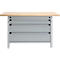 Otto Kind Breitfachwerkbank Typ 405, Buche Multiplexplatte, bis 1.200 kg, B 1524 x T 750 x H 850 mm, Stahl, Zentralverschluss, weißaluminium/weißaluminium