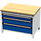 Otto Kind Breitfachwerkbank Typ 410, Buche Multiplexplatte, bis 1.200 kg, B 1152 x T 750 x H 850 mm, Stahl, Zentralverschluss, lichtgrau/enzianblau
