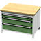 Otto Kind Breitfachwerkbank Typ 410, Buche Multiplexplatte, bis 1.200 kg, B 1152 x T 750 x H 850 mm, Stahl, Zentralverschluss, lichtgrau/resedagrün