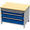 Otto Kind Breitfachwerkbank Typ 410, Buche Multiplexplatte, bis 1.200 kg, B 1152 x T 750 x H 850 mm, Stahl, Zentralverschluss, weißaluminium/enzianblau