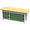 Otto Kind Breitfachwerkbank Typ 415, Buche Multiplexplatte, bis 1.400 kg, B 2004 x T 750 x H 850 mm, Stahl, Zentralverschluss, lichtgrau/resedagrün
