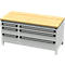 Otto Kind Breitfachwerkbank Typ 420, bündig, Buche Multiplexplatte, bis 1400 kg, B 1697 x T 750 x H 850 mm, Stahl, Zentralverschluss, lichtgrau/lichtgrau