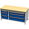 Otto Kind Breitfachwerkbank Typ 420, bündig, Buche Multiplexplatte, bis 1400 kg, B 1697 x T 750 x H 850 mm, Stahl, Zentralverschluss, weißaluminium/enzianblau