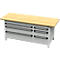 Otto Kind Breitfachwerkbank Typ 425, Buche Multiplexplatte, überstehend, bis 1400 kg, B 2004 x T 750 x H 850 mm, Stahl, Zentralverschluss, lichtgrau/lichtgrau
