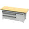 Otto Kind Breitfachwerkbank Typ 435, Buche Multiplexplatte, überstehend, bis 1400 kg, B 2004 x T 750 x H 850 mm, Stahl, Zentralverschluss, lichtgrau/lichtgrau