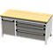 Otto Kind Breitfachwerkbank Typ 440, Buche Multiplexplatte, bündig, bis 1400 kg, B 1697 x T 750 x H 850 mm, Stahl, Zentralverschluss, lichtgrau/staubgrau